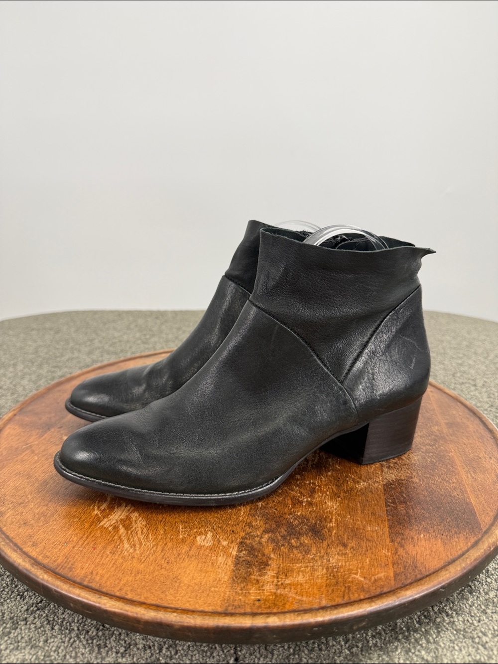 Paul Green Boots Wm (UK 5) US 7.5  Black Leather Ankle Block Heel Inside Zip
